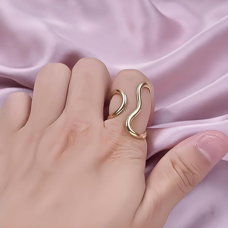 AiTURE Chunky Rings For Women, Gold Silver Thumb Ring Asymmetrical Wavy Curve Ring Adjustable Non Tarnish Dainty Stainless Steel New Year Anniversary Birthday Jewelry Gift - Image 5